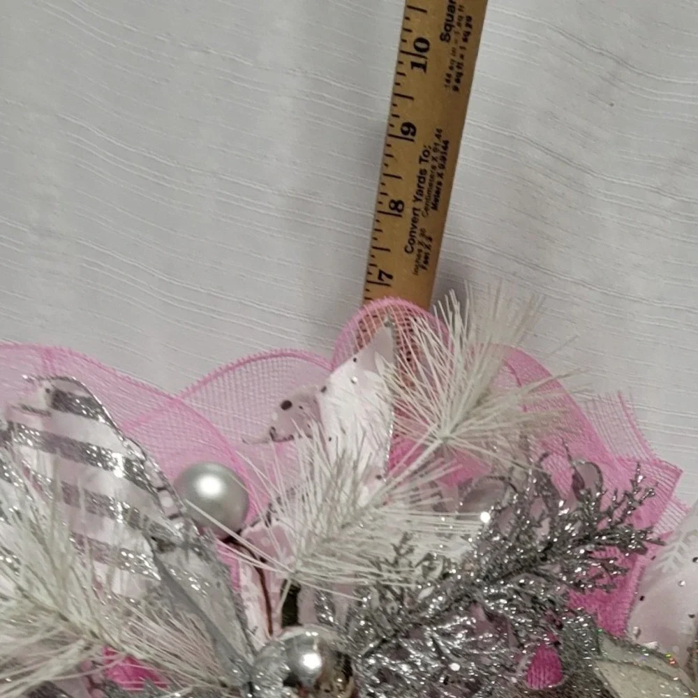 Pink silver Santa sparkle Christmas Wreath  Glitter Deco Mesh Unique Decor 24in